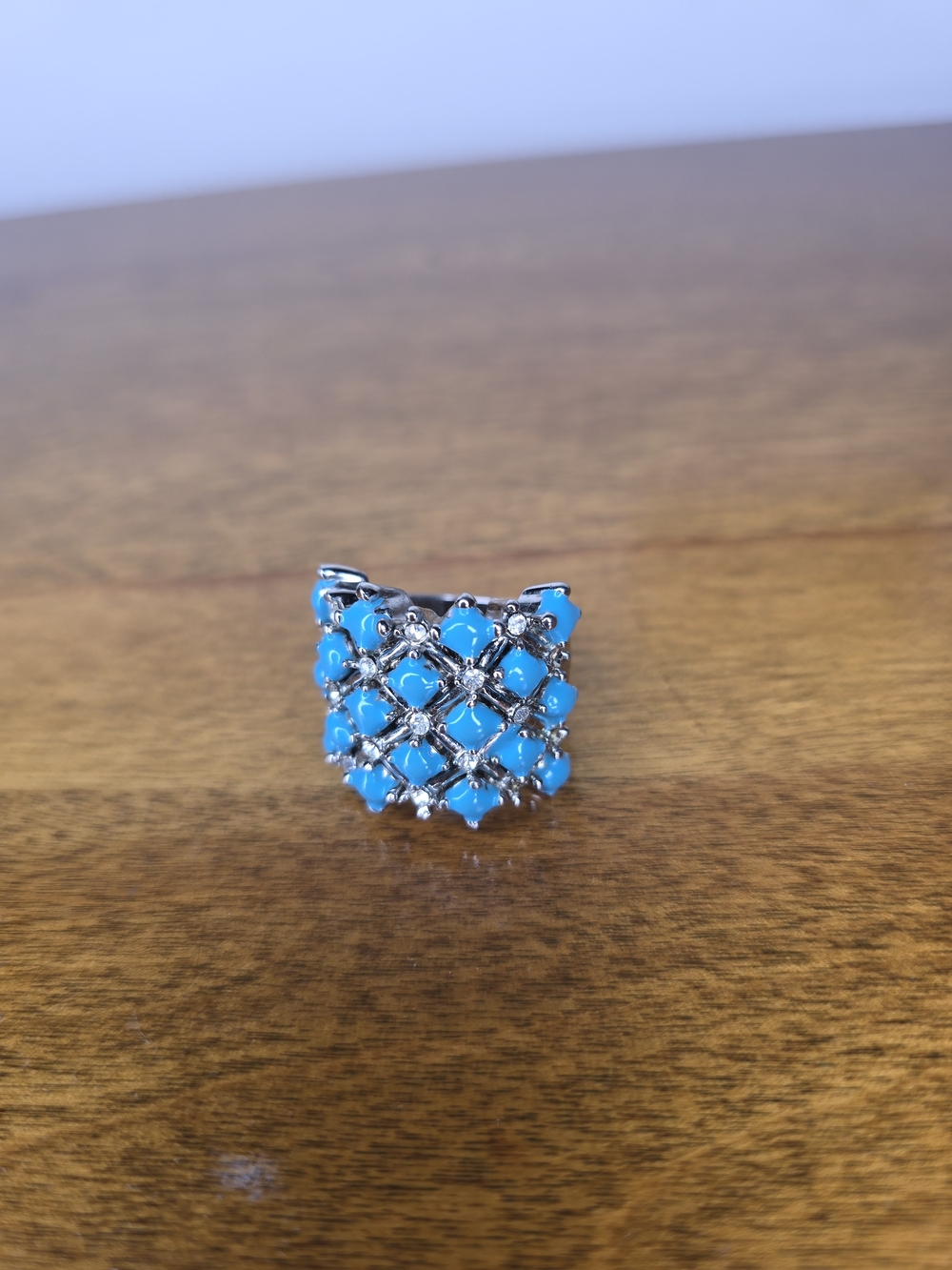 Silver-Tone Turquoise Cluster Ring - Blue Fashion Ring